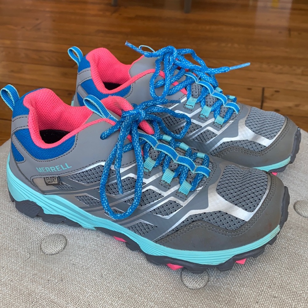 Merrell Moab Waterproof Hiking Sneakers Women's (Girls) 4M Teal/Blue/Pink/Grey